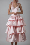 Niulatu A-Line Halter Prom Dress Tiered Satin Empire-Waist Sleeveless Party Dress 22nd Birthday Dress with Bow HZ1103
