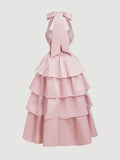 Niulatu A-Line Halter Prom Dress Tiered Satin Empire-Waist Sleeveless Party Dress 22nd Birthday Dress with Bow HZ1103