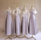 Niulatu Purple Satin with Bow A-Line Bridesmaid Dress, Elegant Formal Evening Dress HZ1103