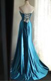 Niulatu Satin Mermaid Long Evening Dresses Turquoise Sweetheart Open Back Prom Dresses HZ1103