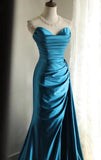 Niulatu Satin Mermaid Long Evening Dresses Turquoise Sweetheart Open Back Prom Dresses HZ1103