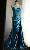 Niulatu Satin Mermaid Long Evening Dresses Turquoise Sweetheart Open Back Prom Dresses HZ1103