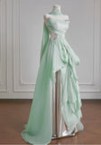 Niulatu Light Green A-Line Wedding Dresses Sweet Chiffon Strapless Long Prom Dresses HZ1103