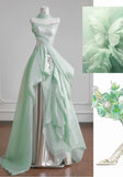 Niulatu Light Green A-Line Wedding Dresses Sweet Chiffon Strapless Long Prom Dresses HZ1103