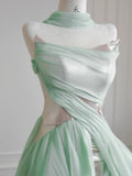 Niulatu Light Green A-Line Wedding Dresses Sweet Chiffon Strapless Long Prom Dresses HZ1103