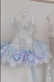 Niulatu V-neck A-Line Short Prom Dress Gorgeous Tulle Homecoming Dress HZ1103