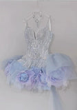 Niulatu V-neck A-Line Short Prom Dress Gorgeous Tulle Homecoming Dress HZ1103