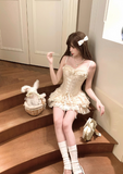 Niulatu Spaghetti Straps Satin Lace Satin Short Prom Dresses Cute A-Line Two-Piece Homecoming Dress HZ1103