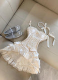 Niulatu Spaghetti Straps Satin Lace Satin Short Prom Dresses Cute A-Line Two-Piece Homecoming Dress HZ1103