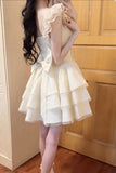 Niulatu Lace Layered Homecoming Dress with Bow Tulle Retro Short Prom Dresses HZ1103