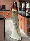 Niulatu Yellow Chiffon Mermaid Evening Dress Chic Strapless Party Dress HZ1103