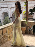 Niulatu Yellow Chiffon Mermaid Evening Dress Chic Strapless Party Dress HZ1103