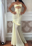 Niulatu Yellow Chiffon Mermaid Evening Dress Chic Strapless Party Dress HZ1103