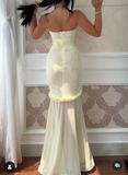 Niulatu Yellow Chiffon Mermaid Evening Dress Chic Strapless Party Dress HZ1103