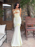 Niulatu Yellow Chiffon Mermaid Evening Dress Chic Strapless Party Dress HZ1103