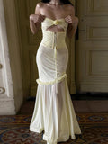 Niulatu Yellow Chiffon Mermaid Evening Dress Chic Strapless Party Dress HZ1103