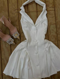 Niulatu White V-neck Satin Backless A-line Party Dresses Beautiful Homecoming Dress HZ1103