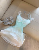 Niulatu Blue Tulle Unique Lace Strap Short Party Dresses Homecoming Dress HZ1103