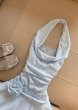 Niulatu Light Blue Halter Neck Chiffon Backless Homecoming Dress Short Party Dress HZ1103