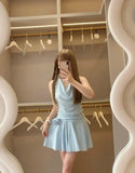 Niulatu Light Blue Halter Neck Chiffon Backless Homecoming Dress Short Party Dress HZ1103
