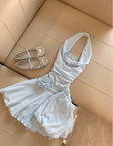 Niulatu Light Blue Halter Neck Chiffon Backless Homecoming Dress Short Party Dress HZ1103