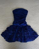 Niulatu Dark Sapphire Strapless Chiffon Lace Short Prom Dresses Sweet Homecoming Dresses HZ1103