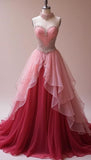 Niulatu Peach Strapless Sweetheart A-Line Wedding Dress Beaded Tulle Long Prom Dresses HZ1103