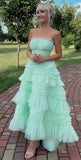 Niulatu Mint Green Strapless Tulle Layered Party Dresses A-Line Prom Dresses HZ1103