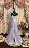 Niulatu Purple Strapless Beaded Tulle A-Line Long Prom Dresses HZ1103