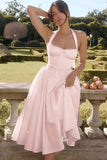 Niulatu Pink A-Line Halter Satin Cocktail Prom Dresses Simple Party Dresses HZ1103
