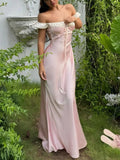 Niulatu Off Shoulder Sheath Satin Evening Dresses Gorgeous Party Dresses HZ1103