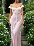 Niulatu Off Shoulder Sheath Satin Evening Dresses Gorgeous Party Dresses HZ1103