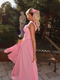 Niulatu Pink Spaghetti Strap A-line Bridesmaid Dress Chiffon Party Dress HZ1103