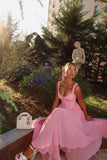 Niulatu Pink Spaghetti Strap A-line Bridesmaid Dress Chiffon Party Dress HZ1103