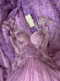 Niulatu Purple Chiffon Applique Sweetheart A-Line Long Prom Dresses Formal Evening Gown HZ1103
