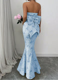 Niulatu Blue Mermaid Guest DressesStrapless Jacquard Satin Formal Evening Dress Gorgeous Prom Dress HZ1103