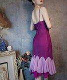Niulatu Purple Satin Spaghetti Straps Sheath Chiffon Short Party Dress HZ1103