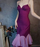 Niulatu Purple Satin Spaghetti Straps Sheath Chiffon Short Party Dress HZ1103