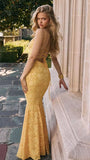 Niulatu Yellow Mermaid Spaghetti Straps Prom Dresses Lace Applique Open Back Evening Dress HZ1103