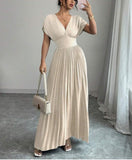 Niulatu Deep V A-line Pleated Party Dresses Wedding Guest Dress HZ1103