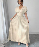 Niulatu Deep V A-line Pleated Party Dresses Wedding Guest Dress HZ1103