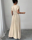 Niulatu Deep V A-line Pleated Party Dresses Wedding Guest Dress HZ1103