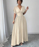 Niulatu Deep V A-line Pleated Party Dresses Wedding Guest Dress HZ1103