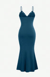 Niulatu Teal Spaghetti Straps Mermaid Evening Dress Satin Lace Short Party Dress HZ1103