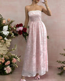 Niulatu Pink Strapless Jacquard Bridesmaid Dress A-Line Backless Evening Dress HZ1103
