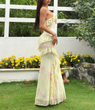 Niulatu Yellow V-Neck Sheath Chiffon Ruffle Spaghetti Straps Party Dress HZ1103