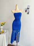 Niulatu Royal Blue Lace Bodycon Short Party Dress Strapless Backless Evening Dress HZ1103