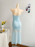 Niulatu Royal Blue Lace Bodycon Short Party Dress Strapless Backless Evening Dress HZ1103