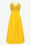 Niulatu Yellow Spaghetti Straps Satin A-Line Sleeveless Party Dresses with Slits HZ1103