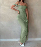 Niulatu Sage Green Spaghetti Strap Sheath Chiffon Ruffles Evening Dress HZ1103